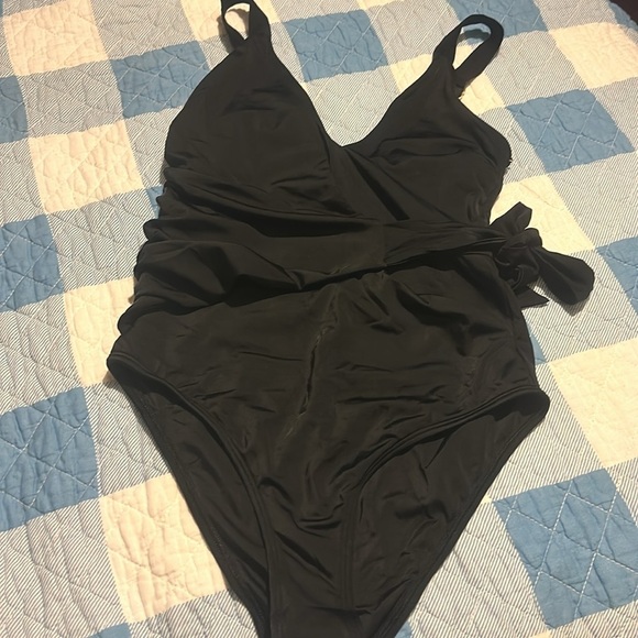We Are HAH Wrap It Up One Piece Wrap Style Swimsuit Black Secret Pocket - Picture 13 of 16